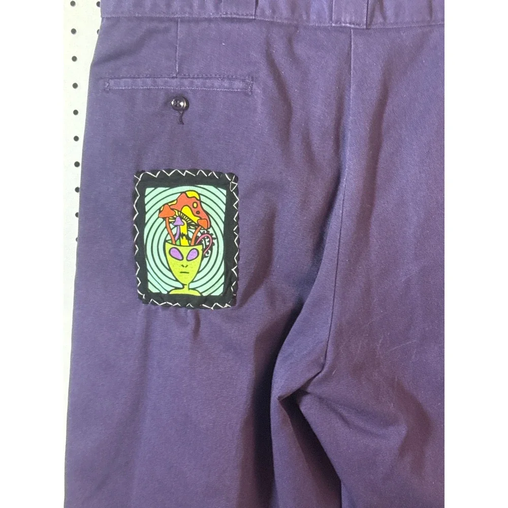 Upcycled Dickies Shorts Purple Alien Mushroom Graphic Patch One of One